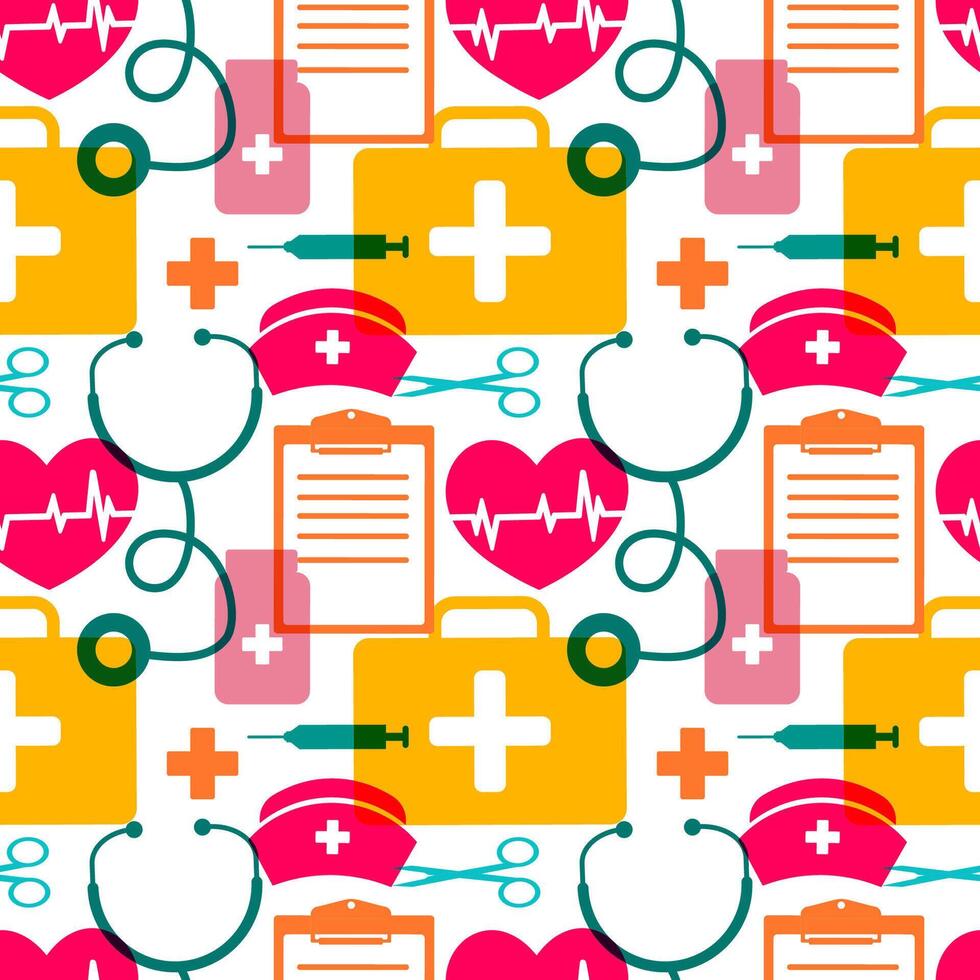 Doctors Day Seamless Pattern Design with Medical Equipment in Template Hand Drawn Cartoon Flat Illustration vector