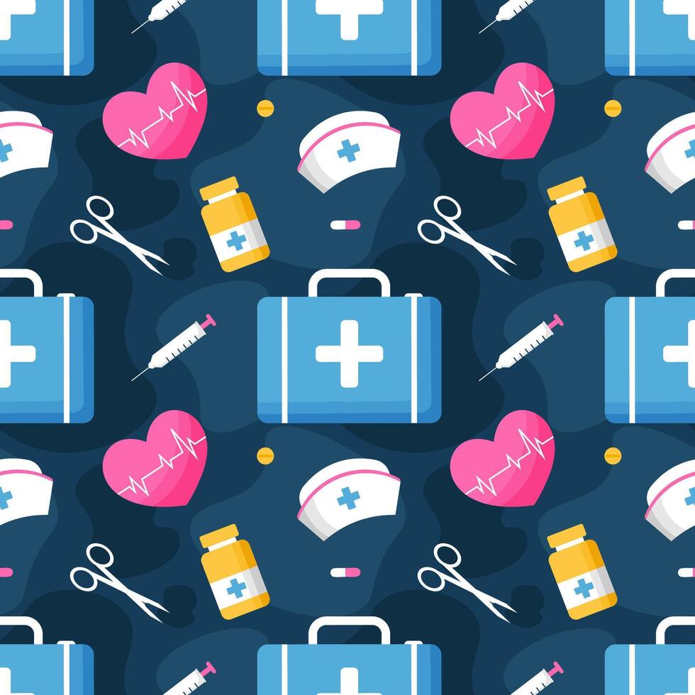 Doctors Day Seamless Pattern Design with Medical Equipment in Template Hand Drawn Cartoon Flat Illustration vector