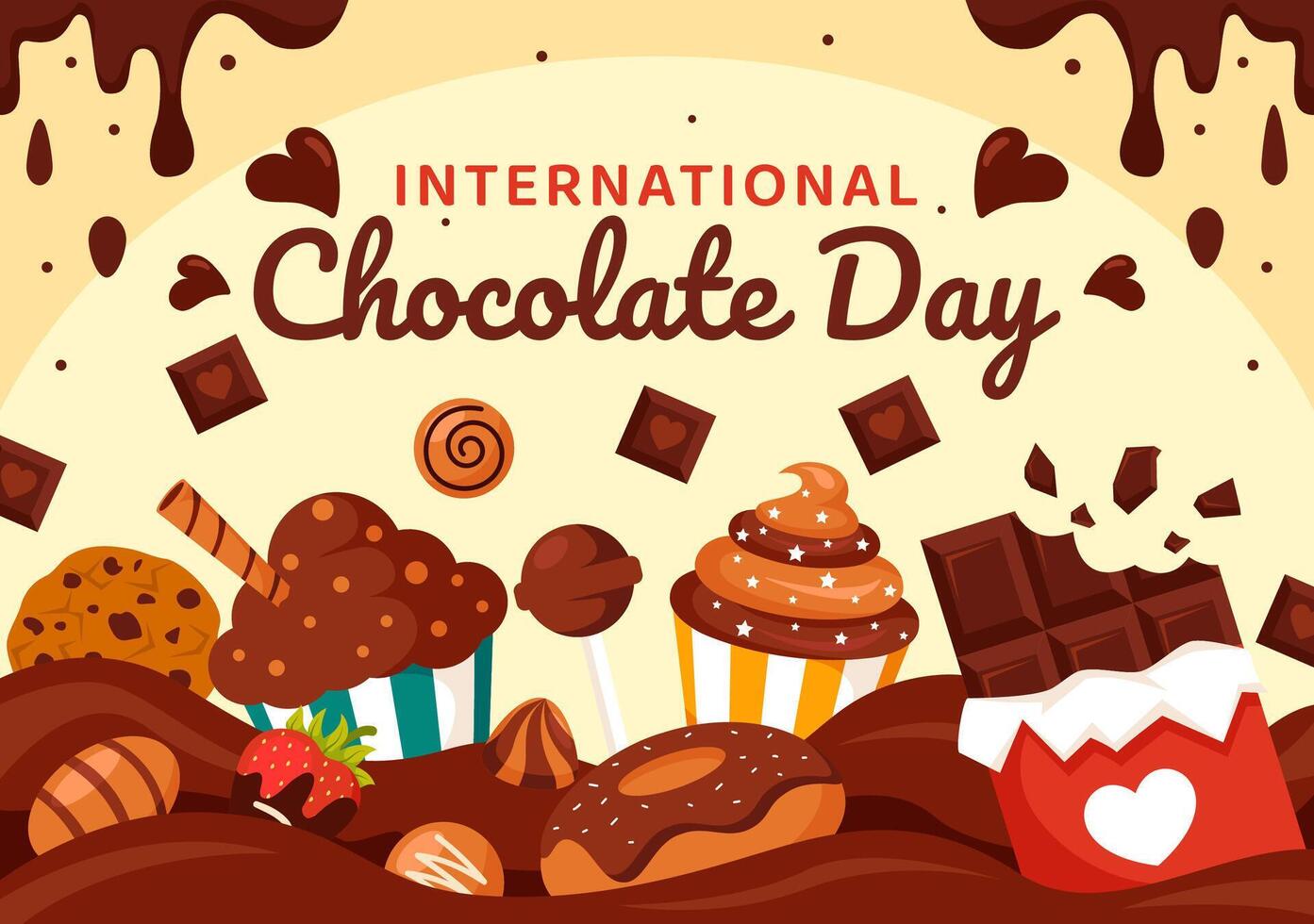 World Chocolate Day Celebration Illustration on 7 July with Melted Chocolates and Cake in Flat Cartoon Background Design vector