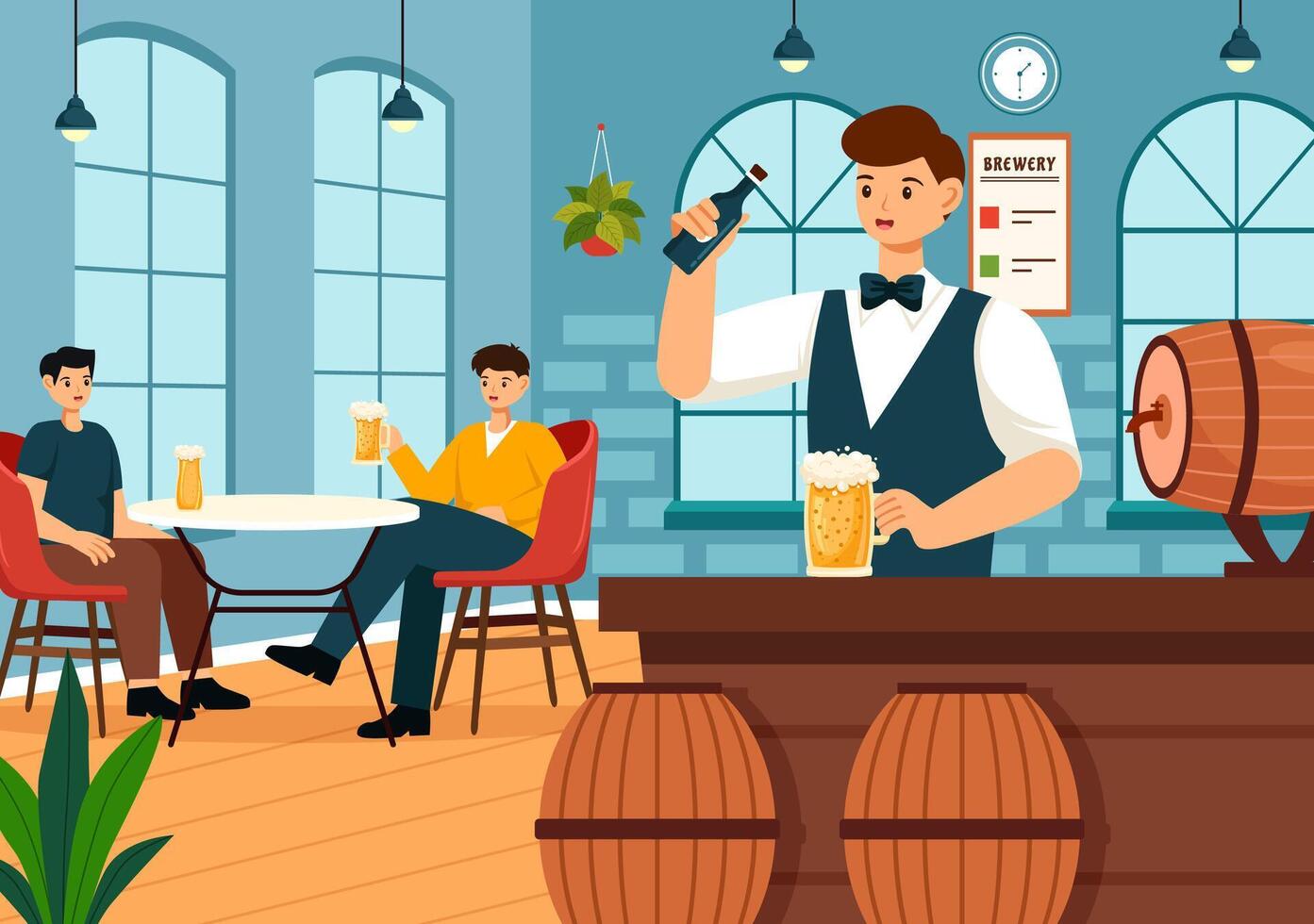 Brewery Production Process Illustration with Beer Tank and Bottle Full of Alcohol Drink for Fermentation in Flat Cartoon Background vector