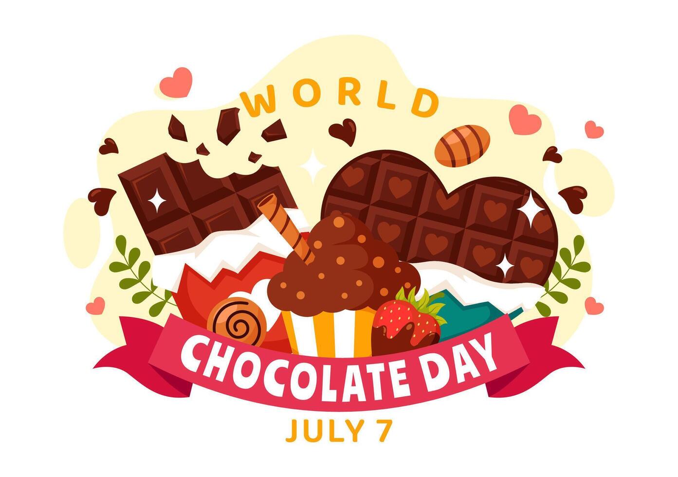 World Chocolate Day Celebration Illustration on 7 July with Melted Chocolates and Cake in Flat Cartoon Background Design vector