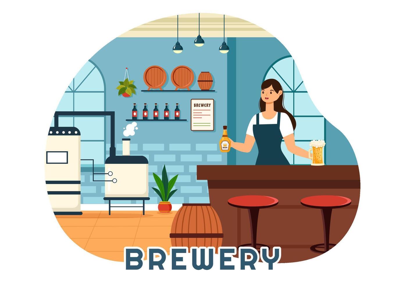 Brewery Production Process Illustration with Beer Tank and Bottle Full of Alcohol Drink for Fermentation in Flat Cartoon Background vector