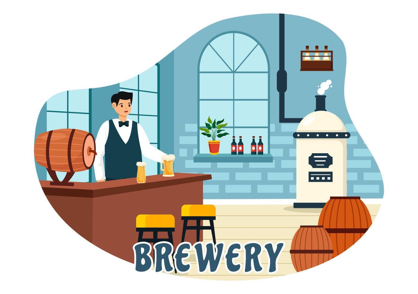 Brewery Production Process Illustration with Beer Tank and Bottle Full of Alcohol Drink for Fermentation in Flat Cartoon Background vector
