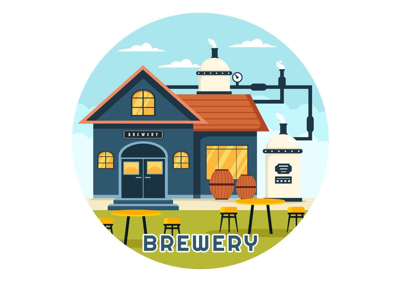 Brewery Production Process Illustration with Beer Tank and Bottle Full of Alcohol Drink for Fermentation in Flat Cartoon Background vector