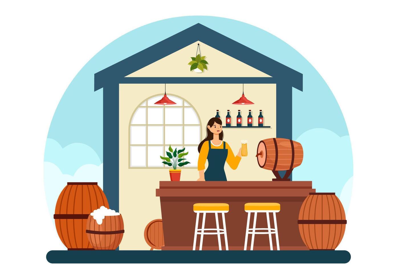 Brewery Production Process Illustration with Beer Tank and Bottle Full of Alcohol Drink for Fermentation in Flat Cartoon Background vector