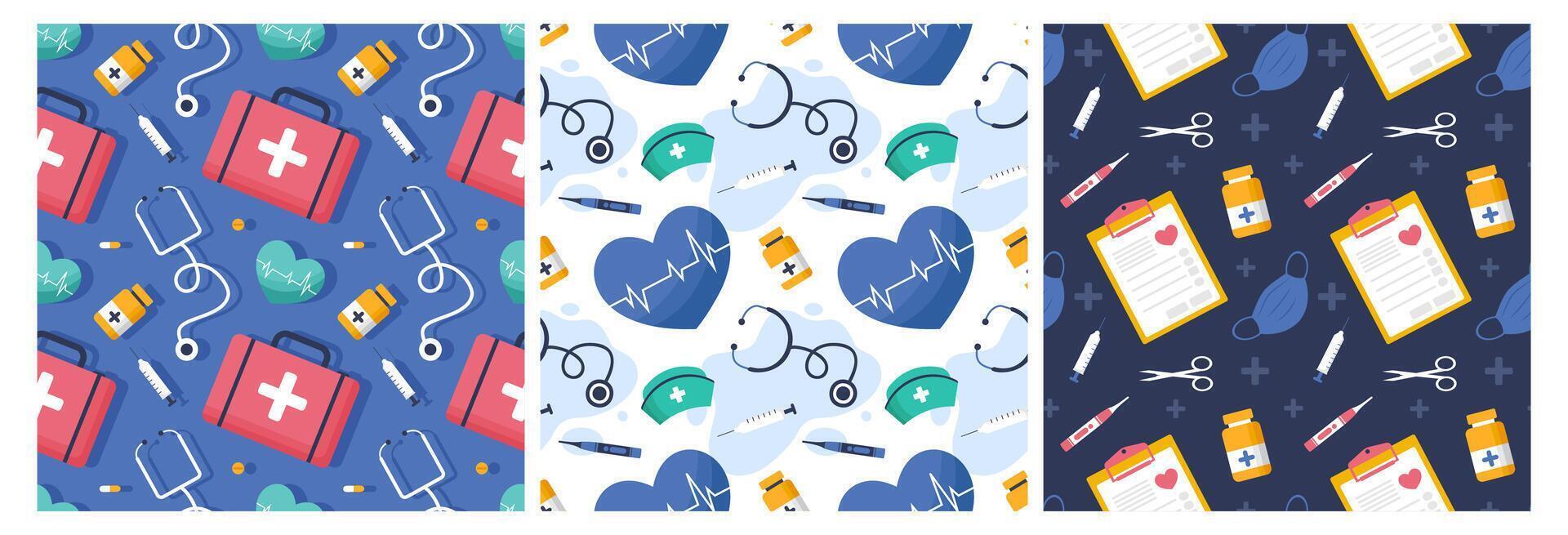 Doctors Day Seamless Pattern Design with Medical Equipment in Template Hand Drawn Cartoon Flat Illustration vector