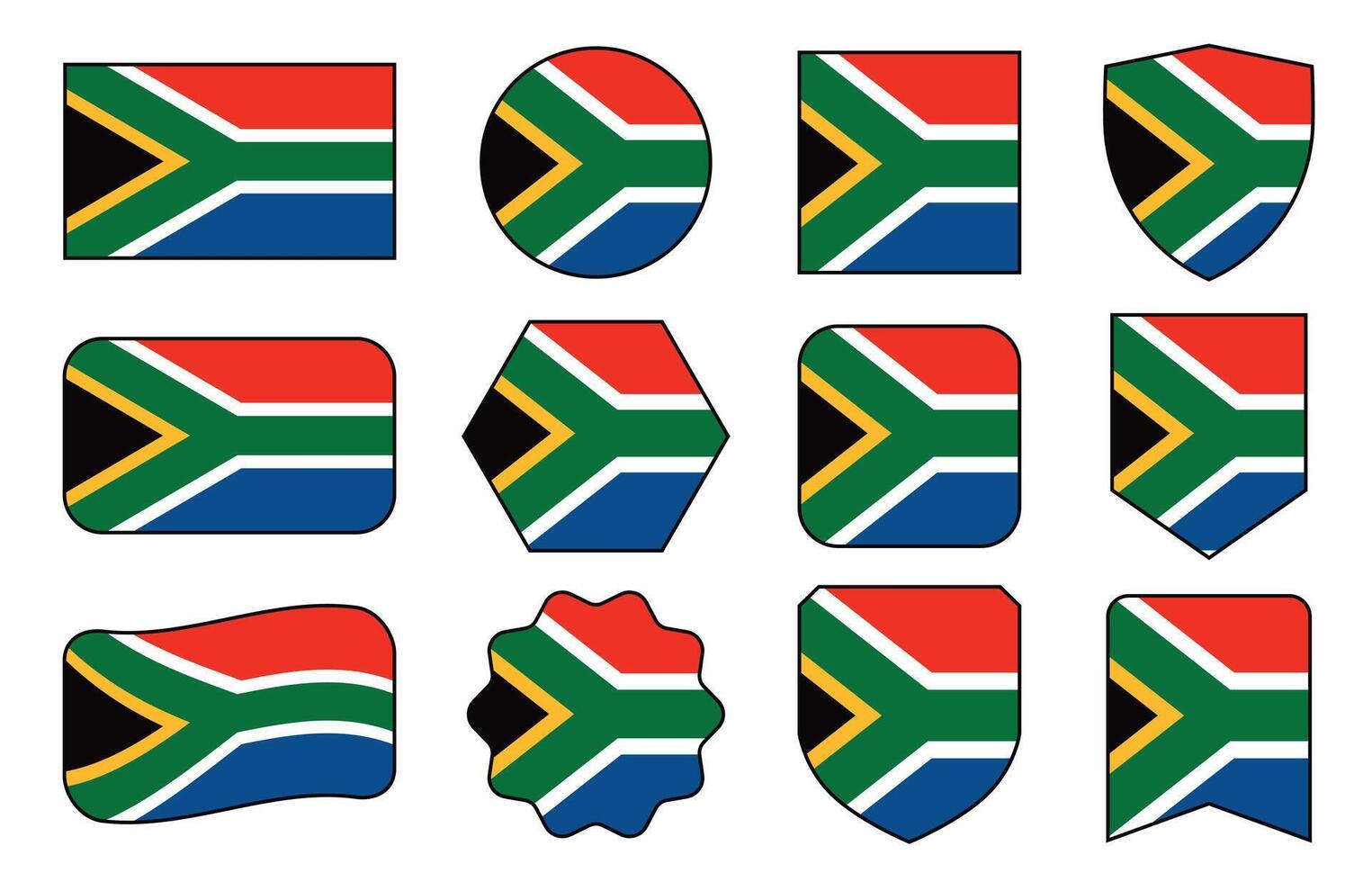 Flag of South Africa in modern abstract shapes, waving, badge, design template vector