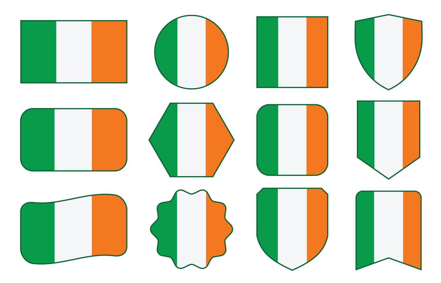 Flag of Ireland in modern abstract shapes, waving, badge, design template vector