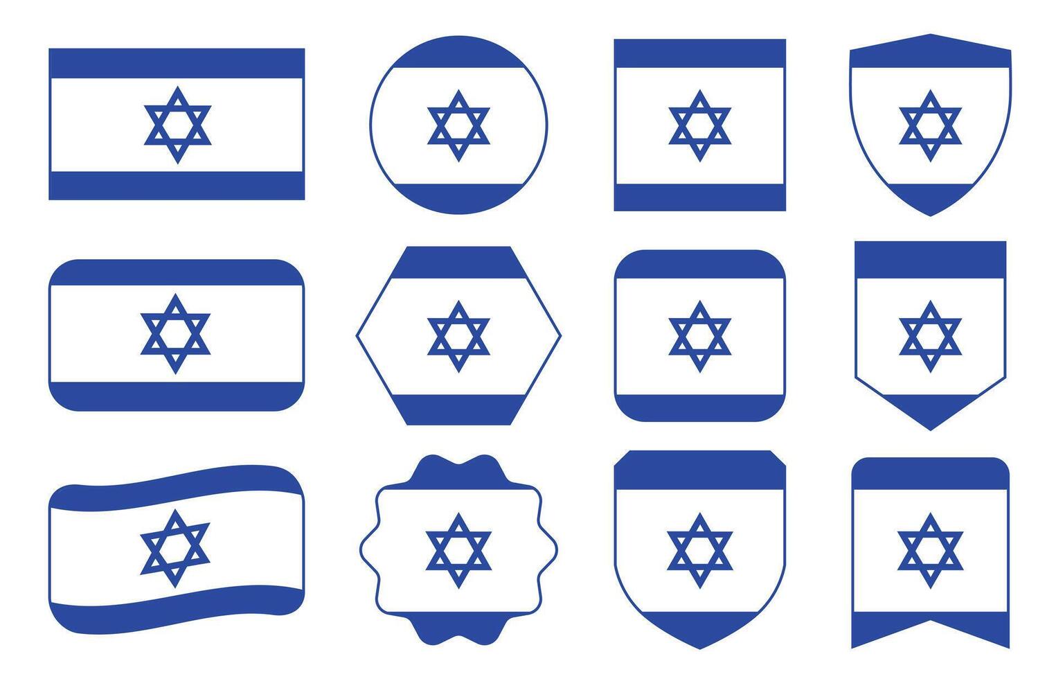 Flag of Israel in modern abstract shapes, waving, badge, design template vector