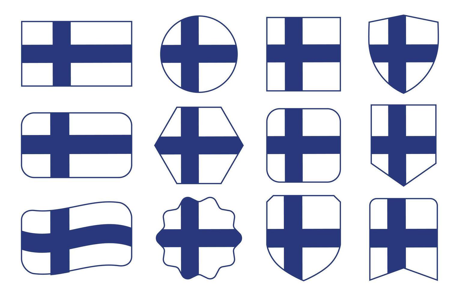 Flag of Finland in modern abstract shapes, waving, badge, design template vector