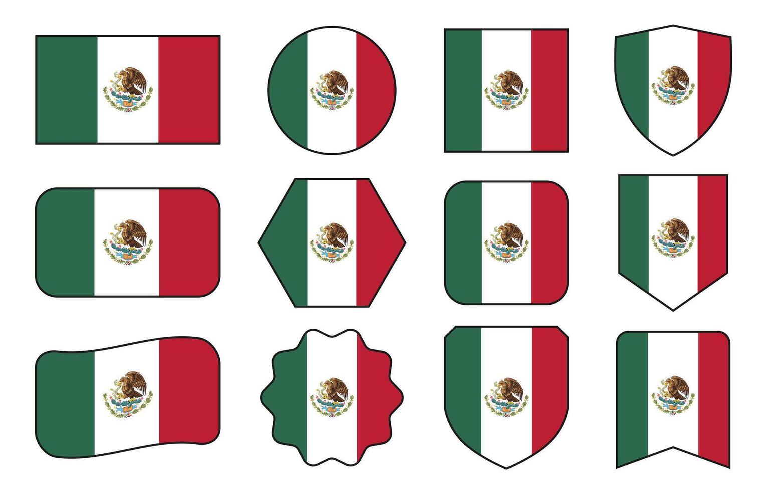 Flag of Mexico in modern abstract shapes, waving, badge, design template vector