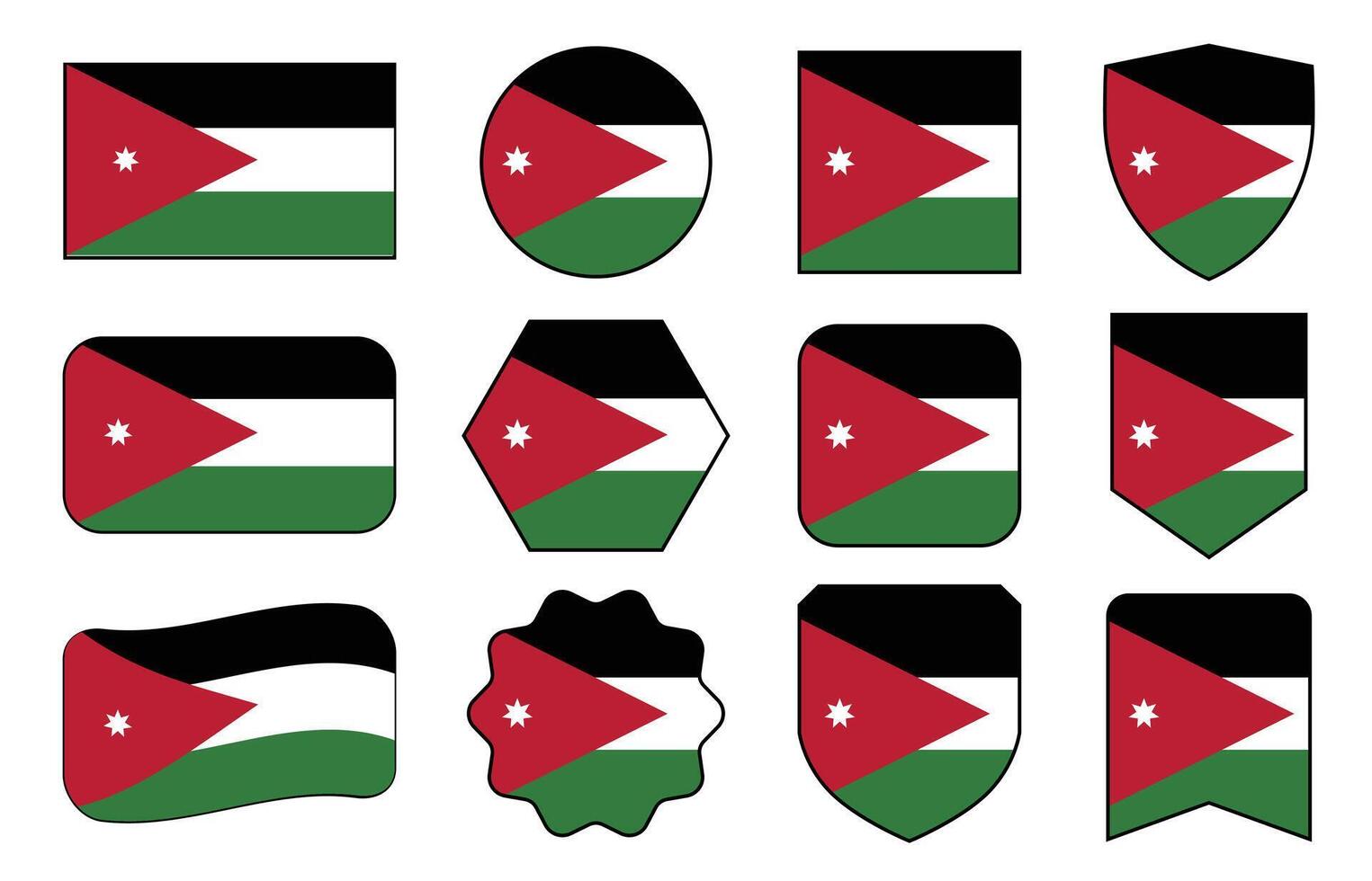 Flag of Jordan in modern abstract shapes, waving, badge, design template vector