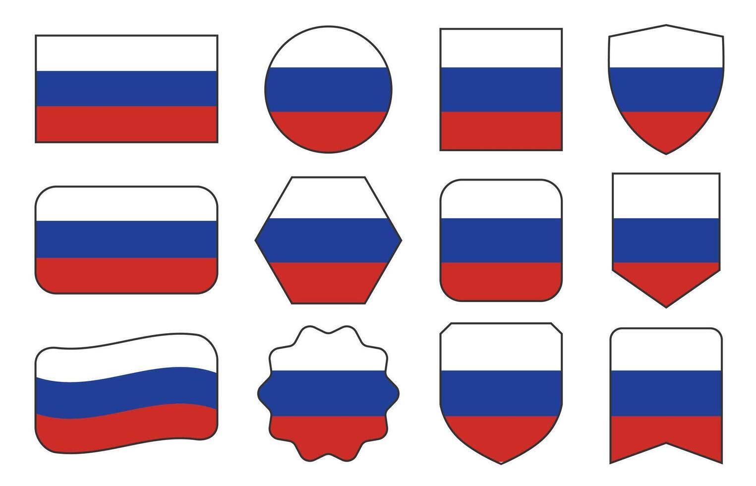 Flag of Russia in modern abstract shapes, waving, badge, design template vector
