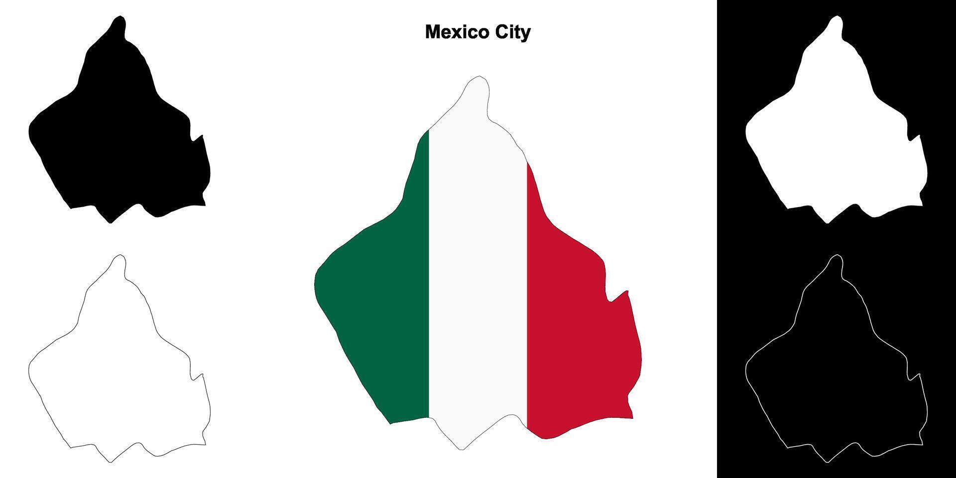 Mexico City state outline map set vector