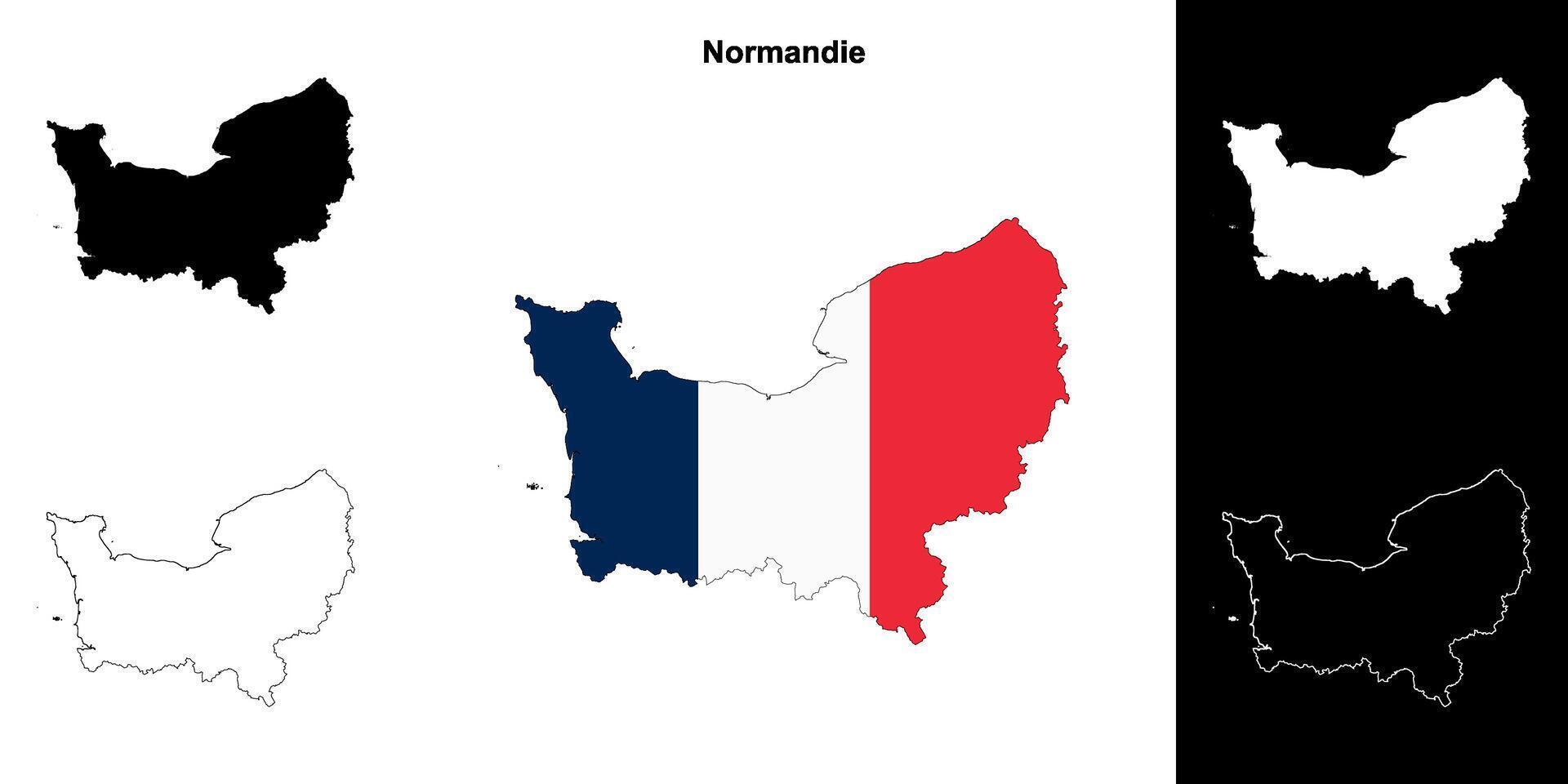Normandie region outline map set vector