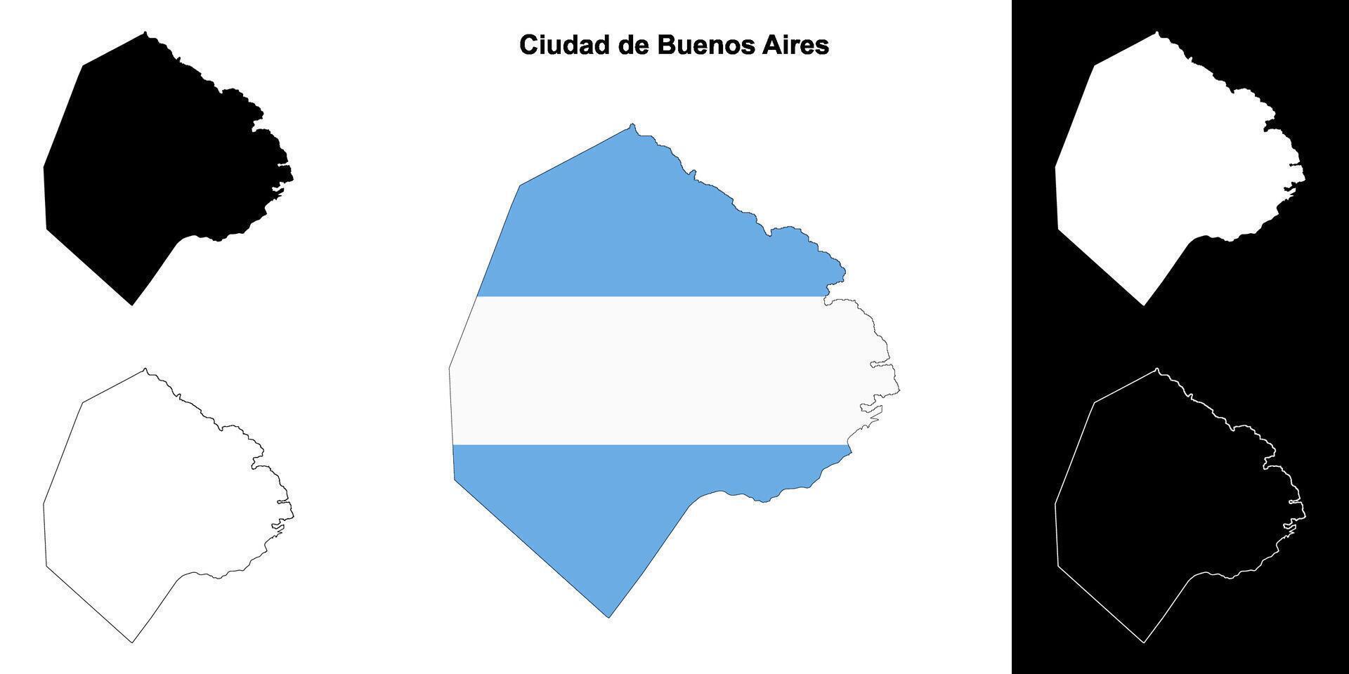 Ciudad de Buenos Aires province outline map set vector