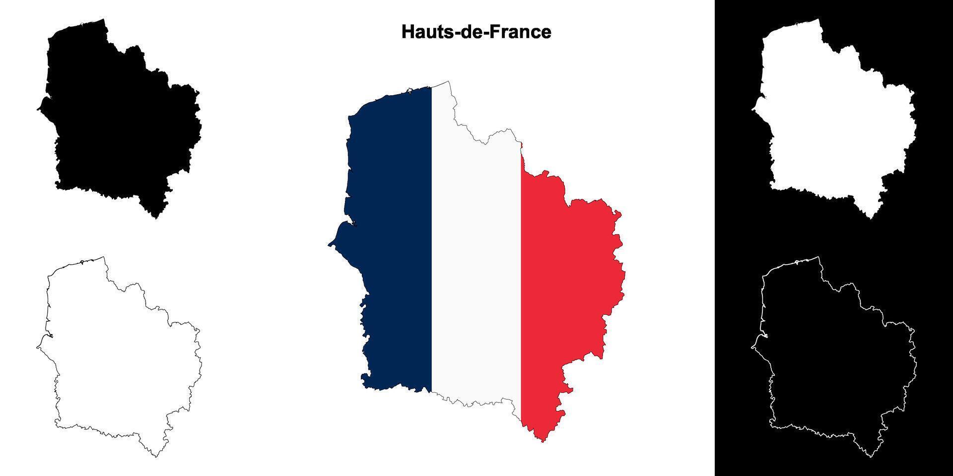 Hauts-de-France region outline map set vector