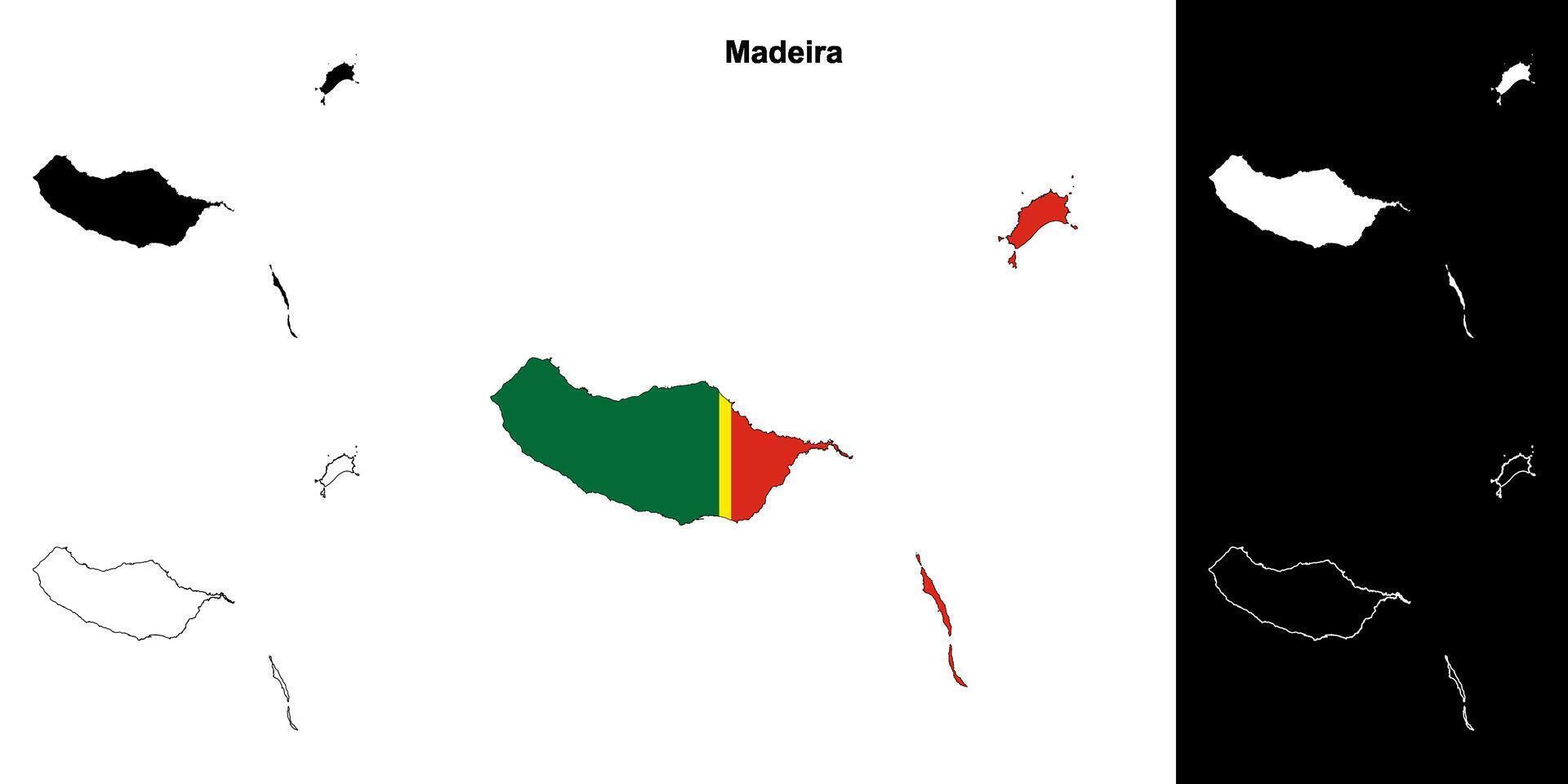 Madeira district outline map set vector