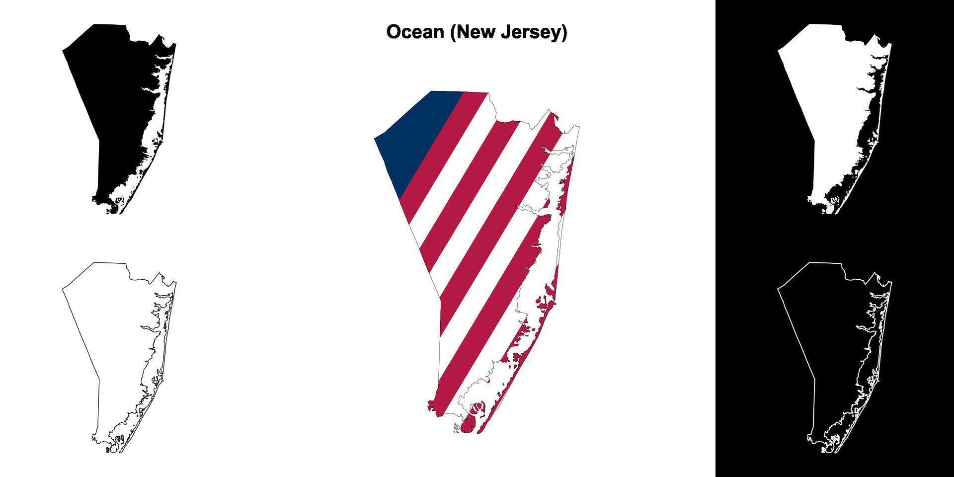 Ocean County, New Jersey outline map set vector