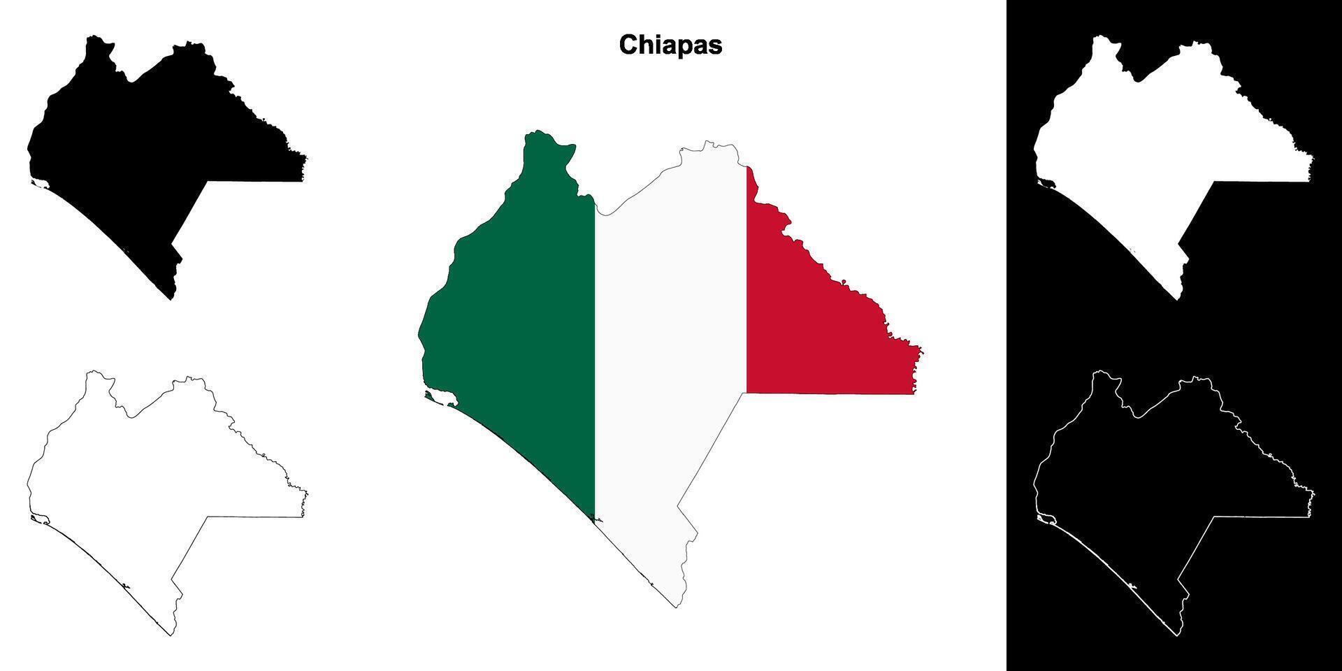 Chiapas state outline map set vector