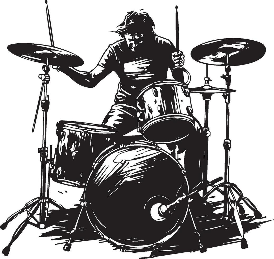 Drummer in Action. Drummer Silhouette Design Art, Icons, and Graphics vector