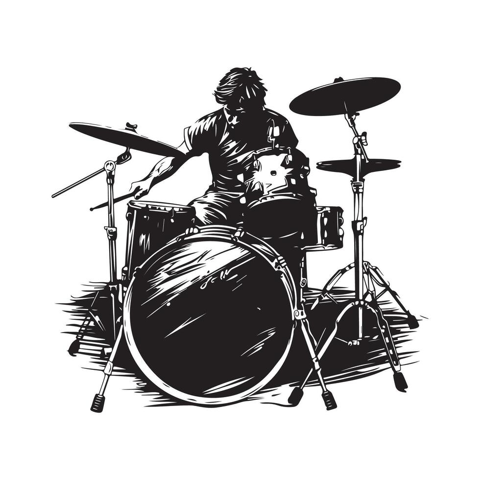 Drummer in Action. Drummer Silhouette Design Art, Icons, and Graphics vector