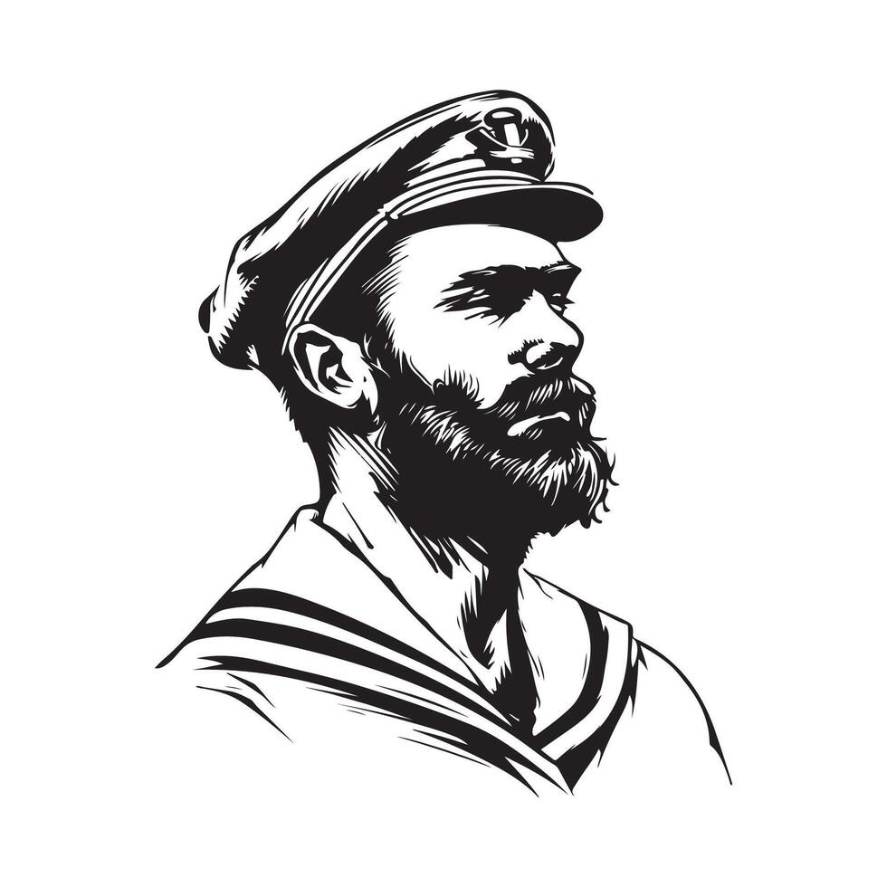 Sailor Image design art. black and white portrait of a Sailor Image vector