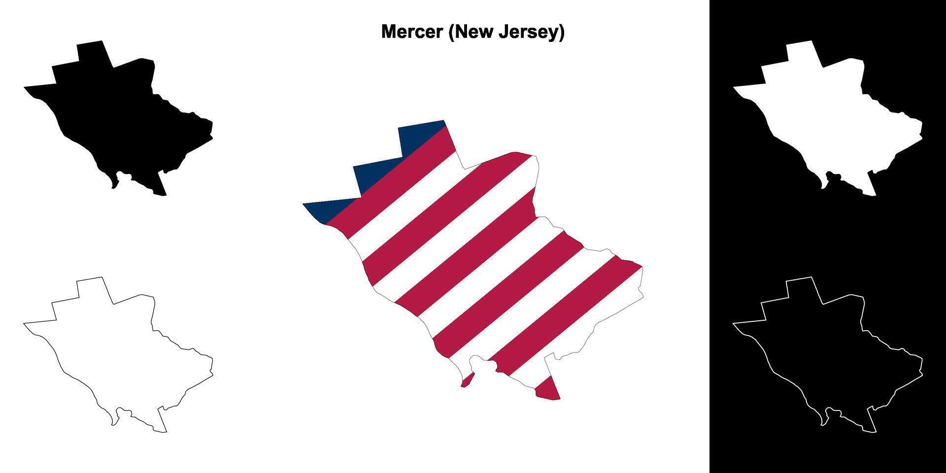 Mercer County, New Jersey outline map set vector
