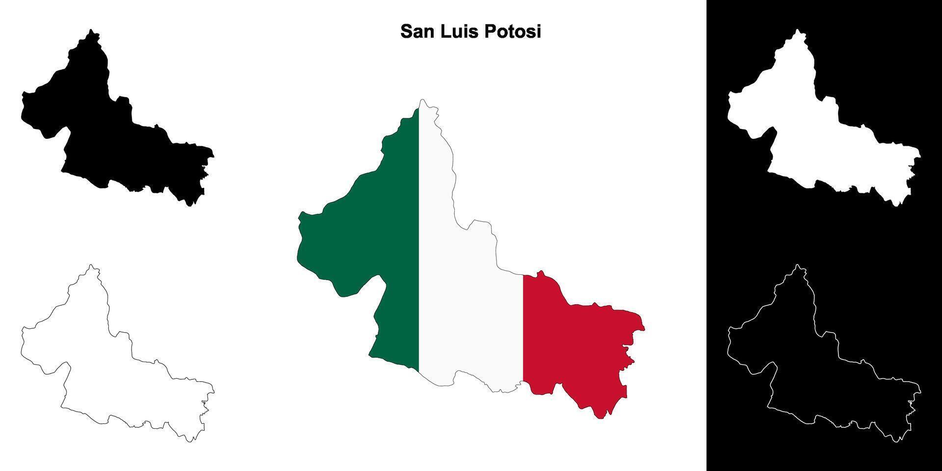 San Luis Potosi state outline map set vector