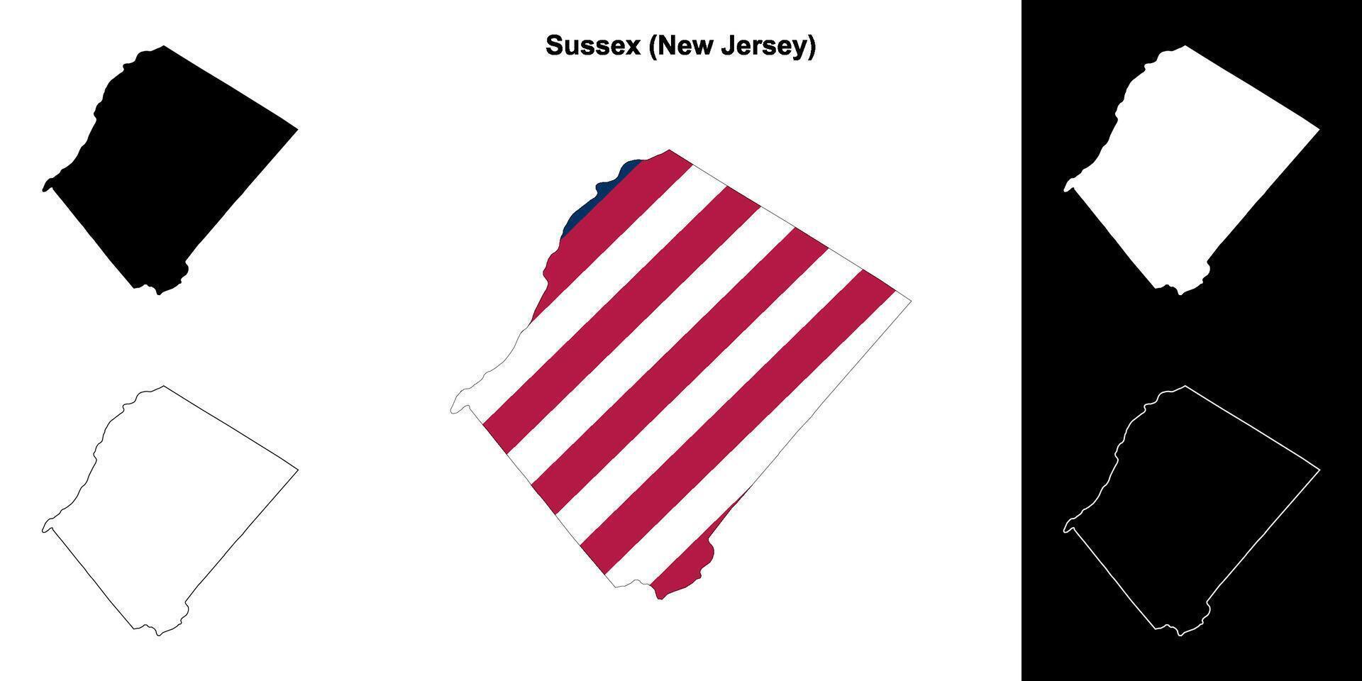 Sussex County, New Jersey outline map set vector
