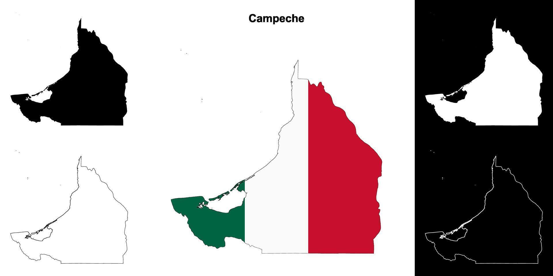 Campeche state outline map set vector