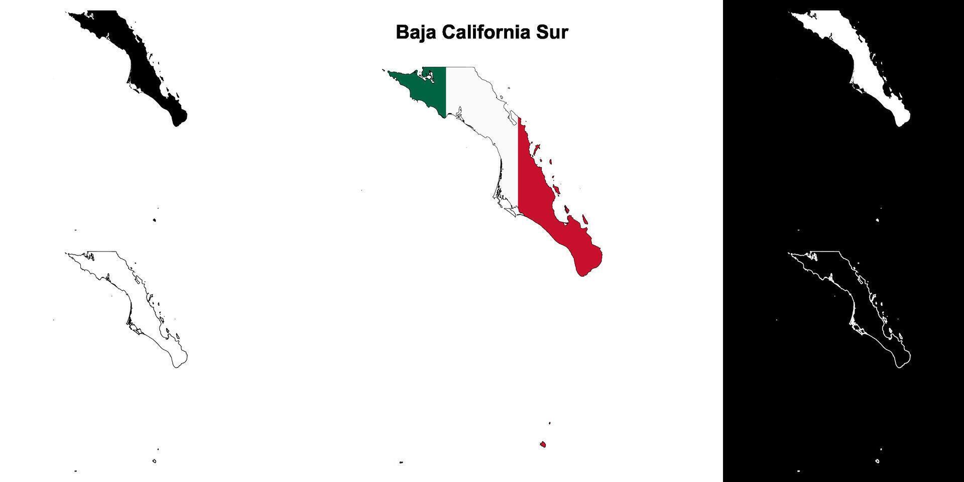 Baja California Sur state outline map set vector