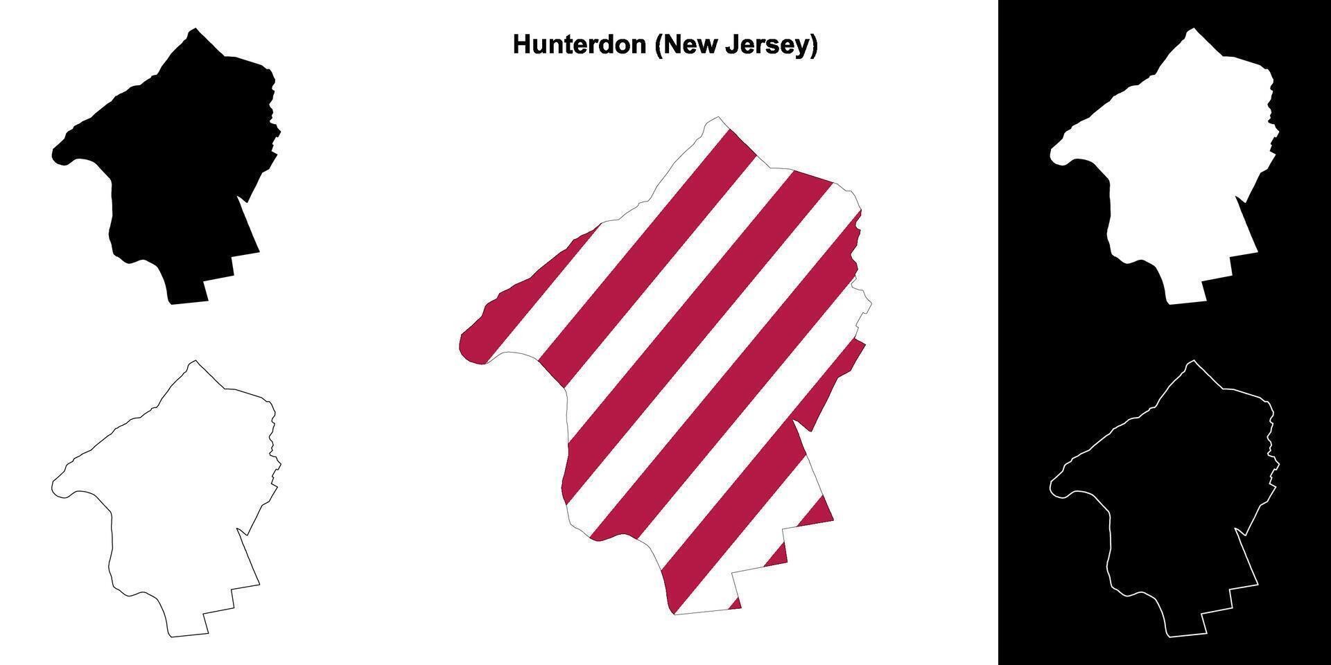 Hunterdon County, New Jersey outline map set vector