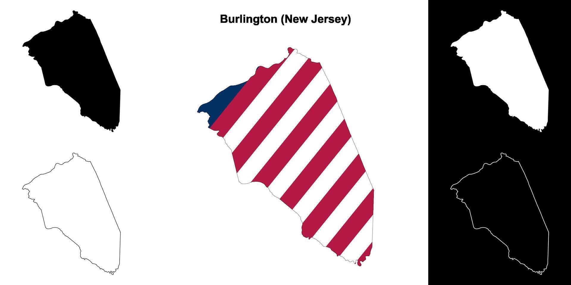 Burlington County, New Jersey outline map set vector