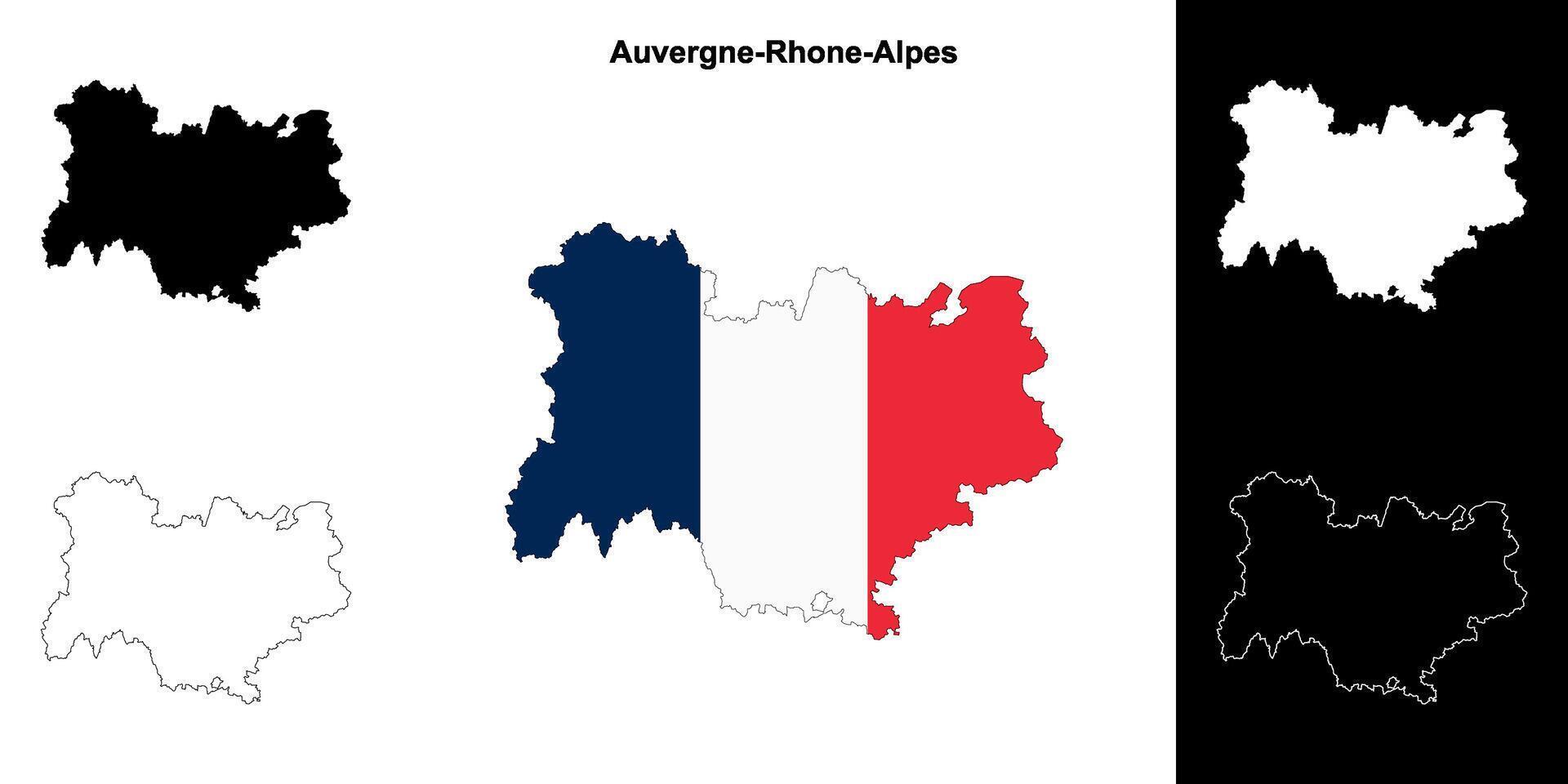 Auvergne-Rhone-Alpes region outline map set vector