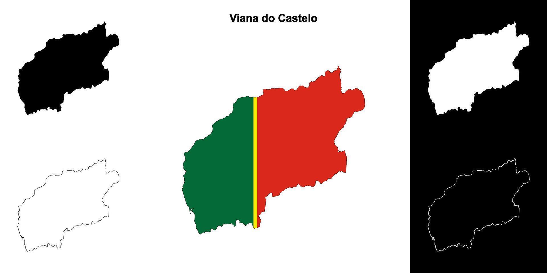 Viana do Castelo district outline map set vector