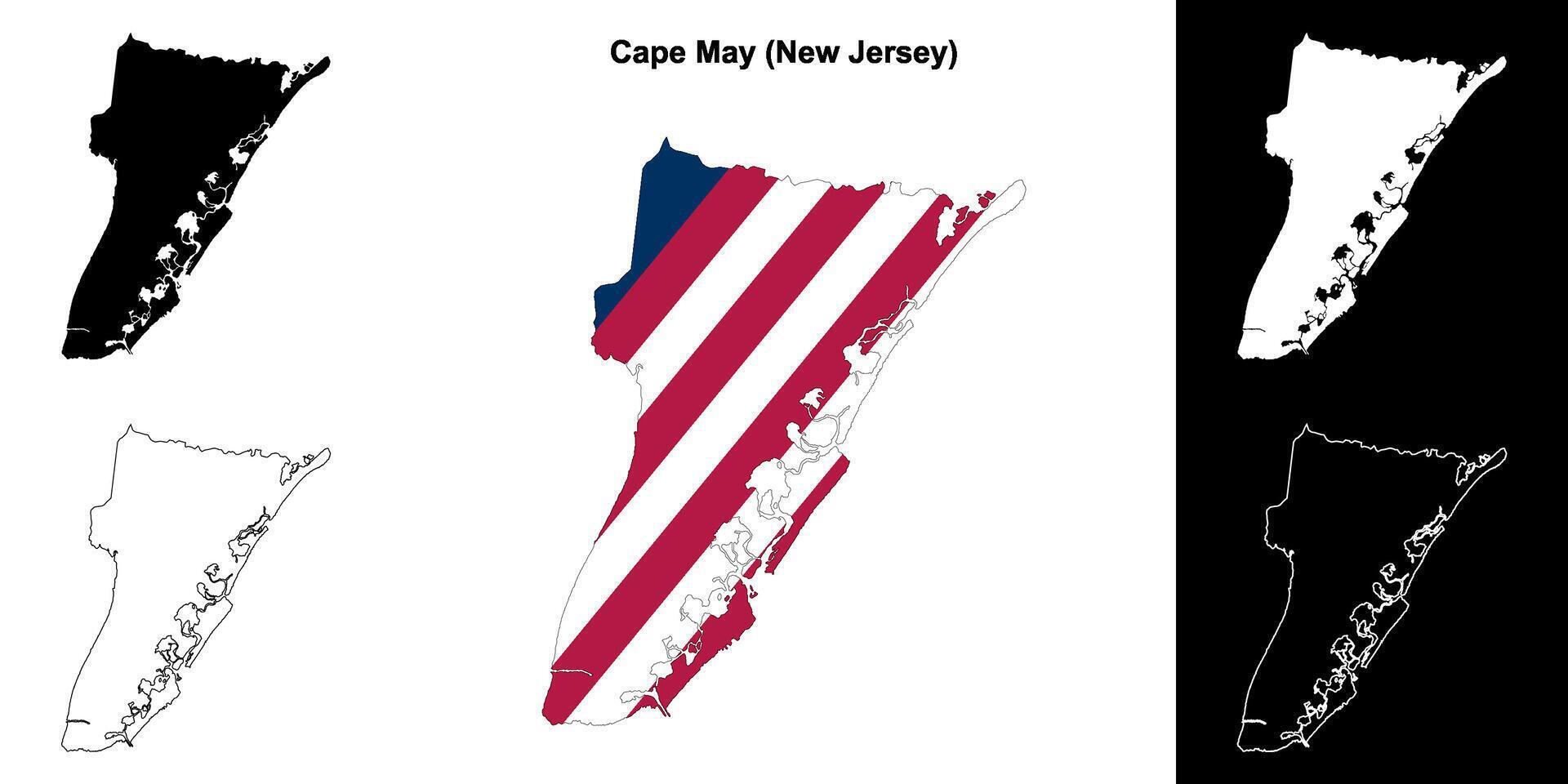 Cape May County, New Jersey outline map set vector