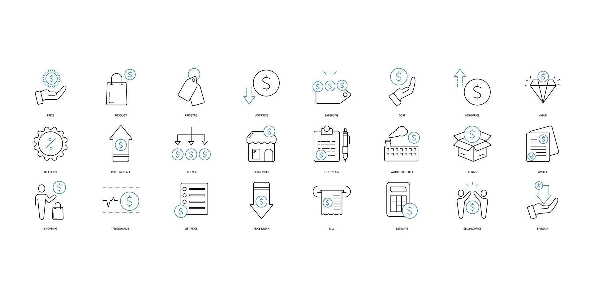 Price icons set. Set of editable stroke icons.Set of Price vector