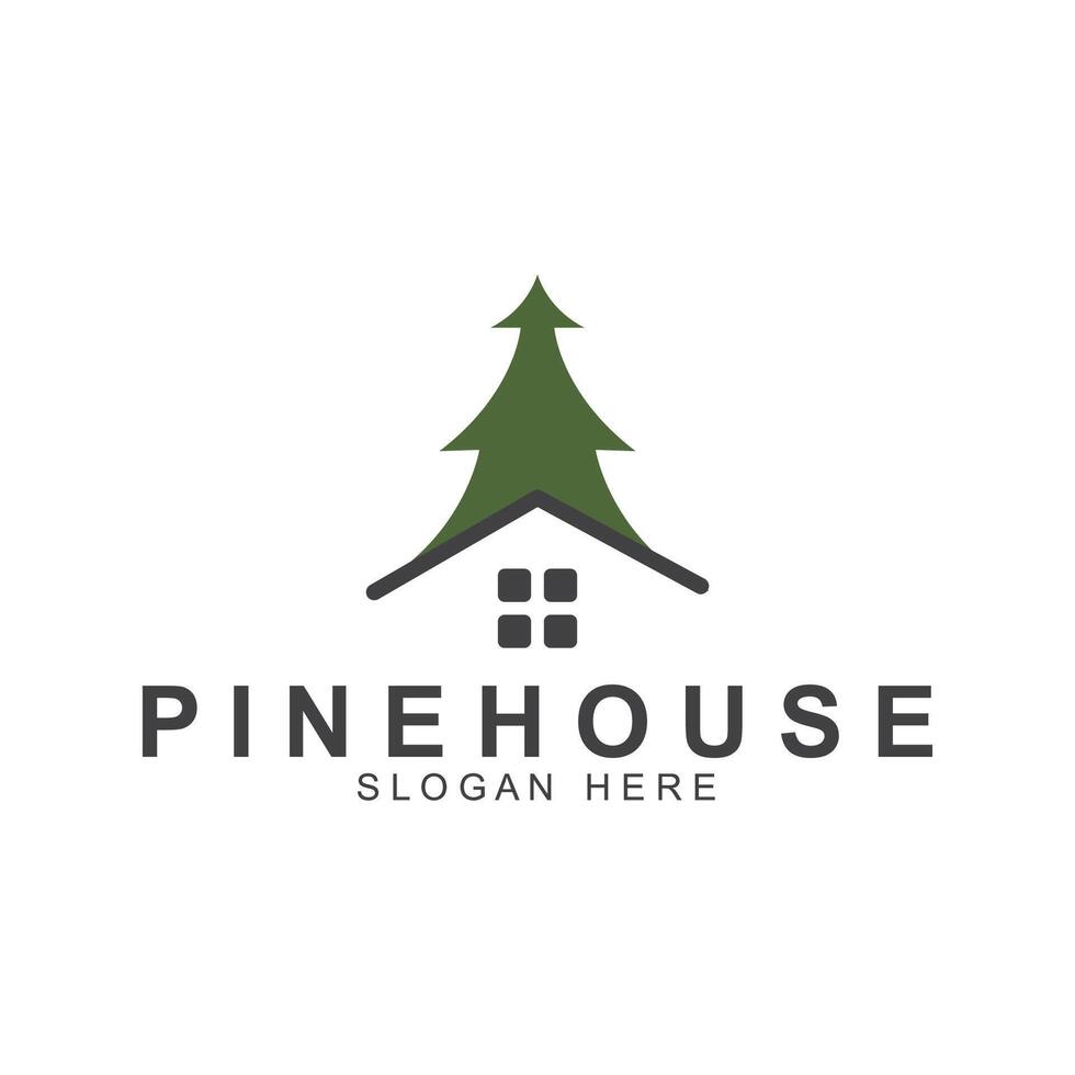 simple pine or fir tree logo pine house evergreen.for pine forest adventurers camping nature badges and business. vector