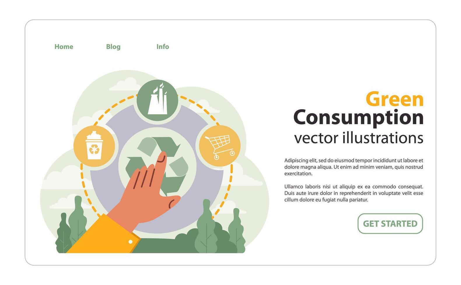 Hand selects eco-friendly practices in green consumption. Flat illustration vector