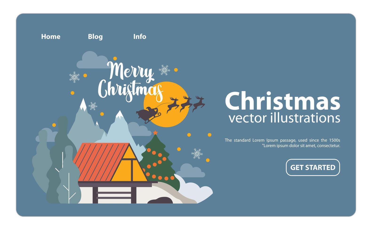 Christmas celebration web banner or landing page. Santa Claus flying vector