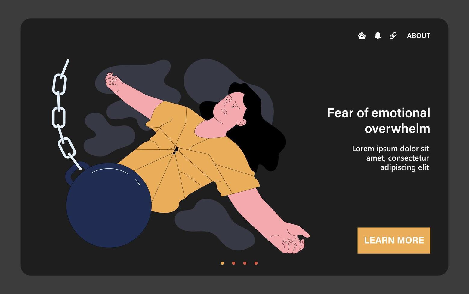 Fear of emotional overwhelm. Exhausted scared woman burdened vector