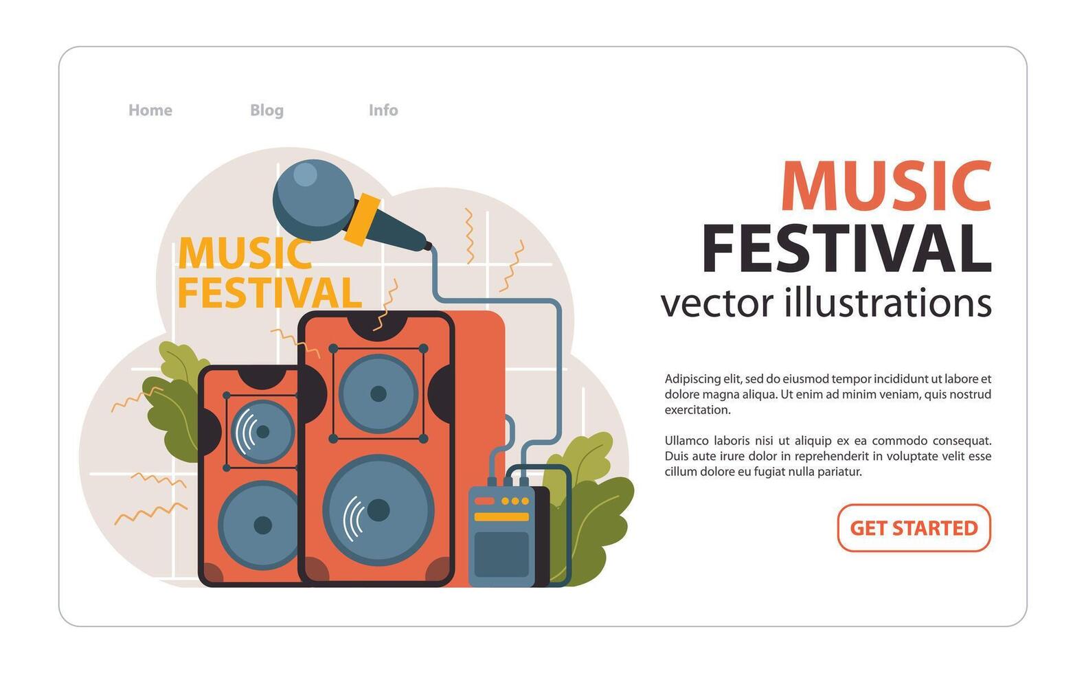 Dynamic speakers and microphone set against. Flat illustration vector