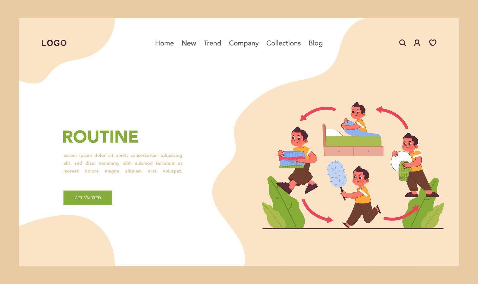 Child doing household chores web banner or landing page. Formation vector