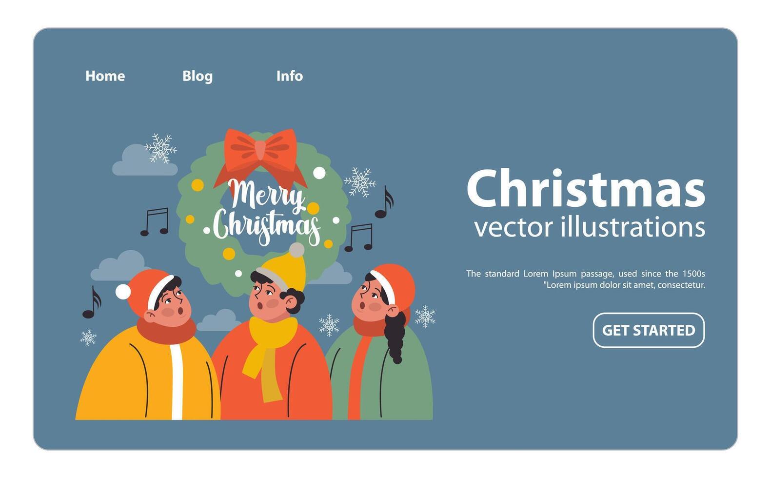 Christmas celebration web banner or landing page. Cheerful family members vector