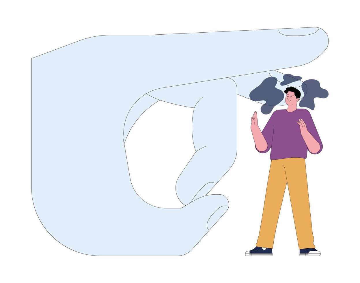 Fear of Insignificance. A person stands small before a giant vector