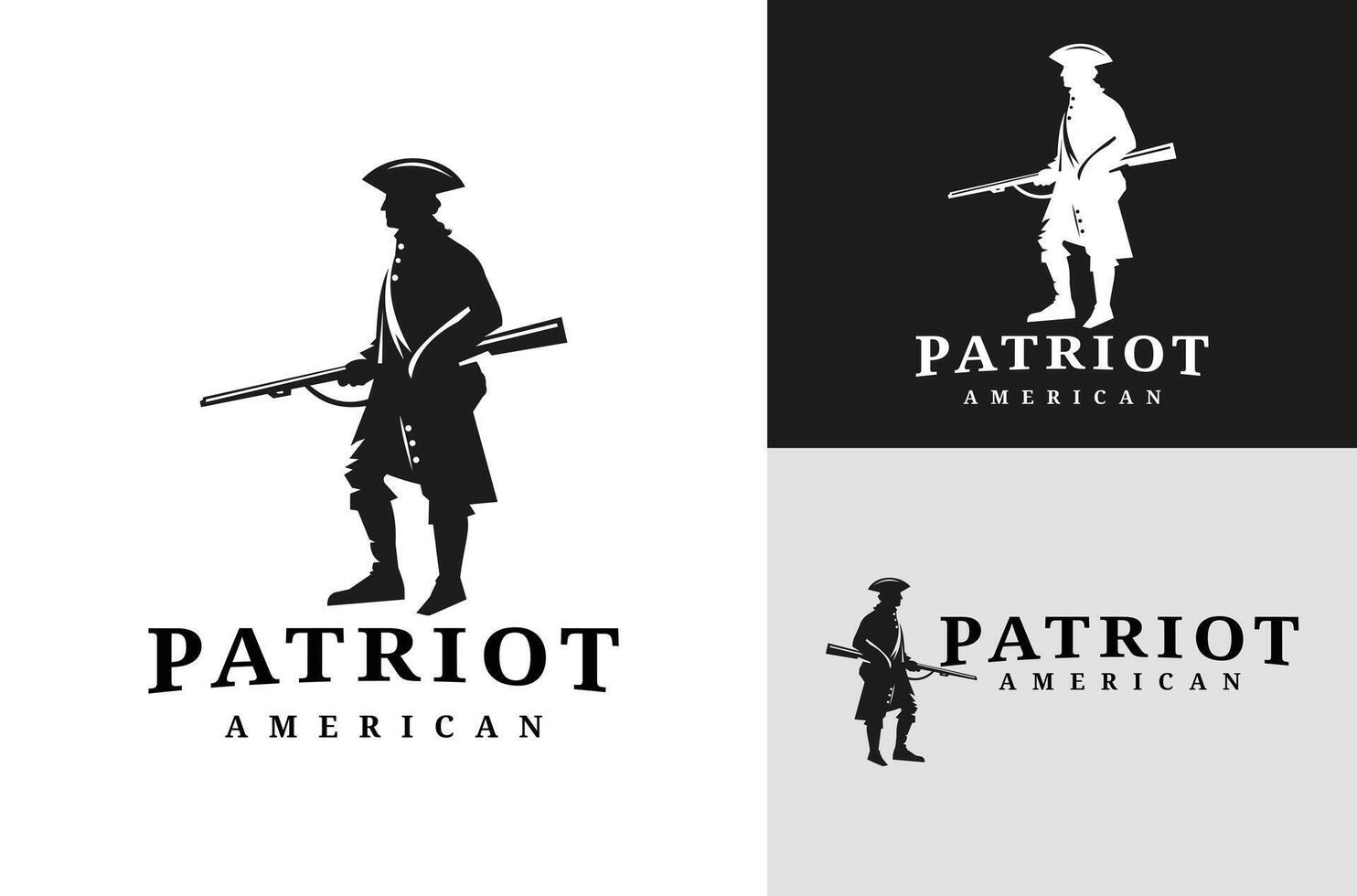 Classic American Patriot Silhouette. Vintage Illustration Design of United States Revolutionary War Soldiers on a black and white background vector