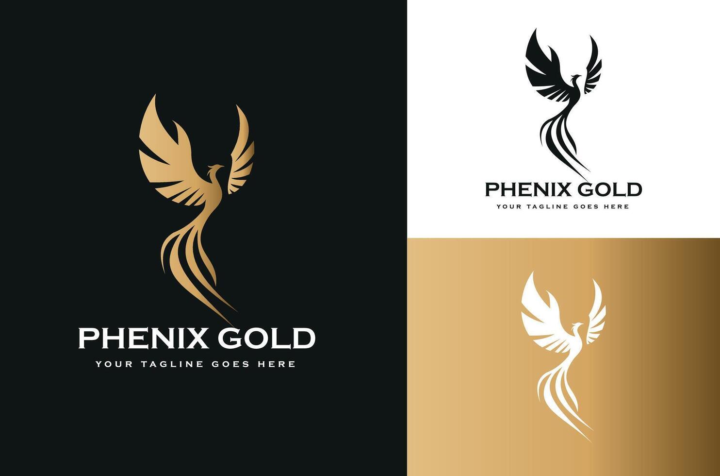 Golden Wings Phoenix Bird Falcon Hawk Dove Wings Design with Black,white,gold Background vector