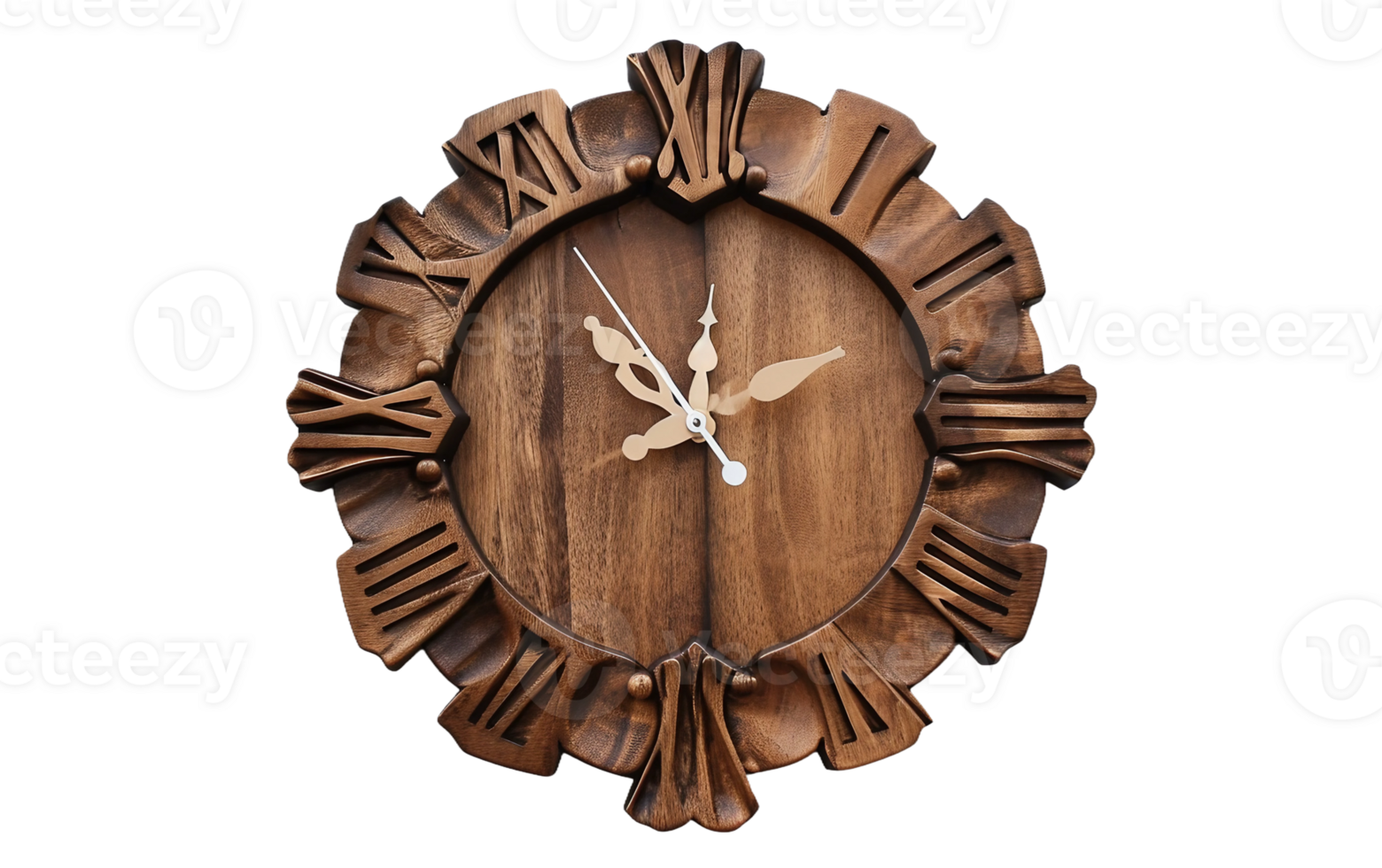 Wooden Wall Clock on Transparent Background png