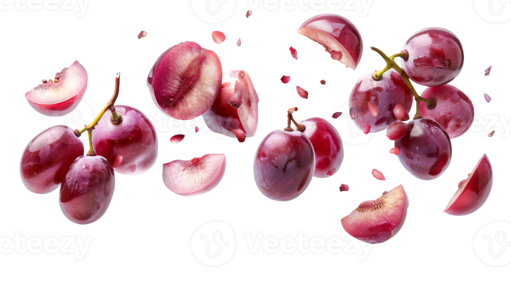 Flying Grape Slices on Transparent Background, Format png